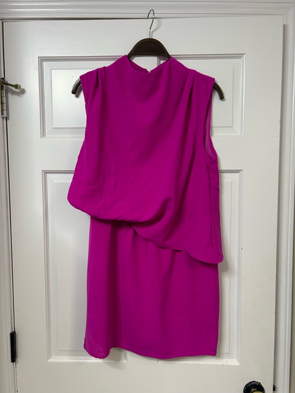 TCEC Asymmetrical Draped Shift Dress - Magenta